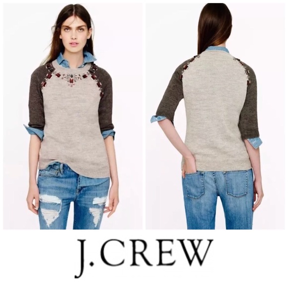 J. Crew Tops - J. Crew Two Tone Sweater Tee w/ Amber Jewels
